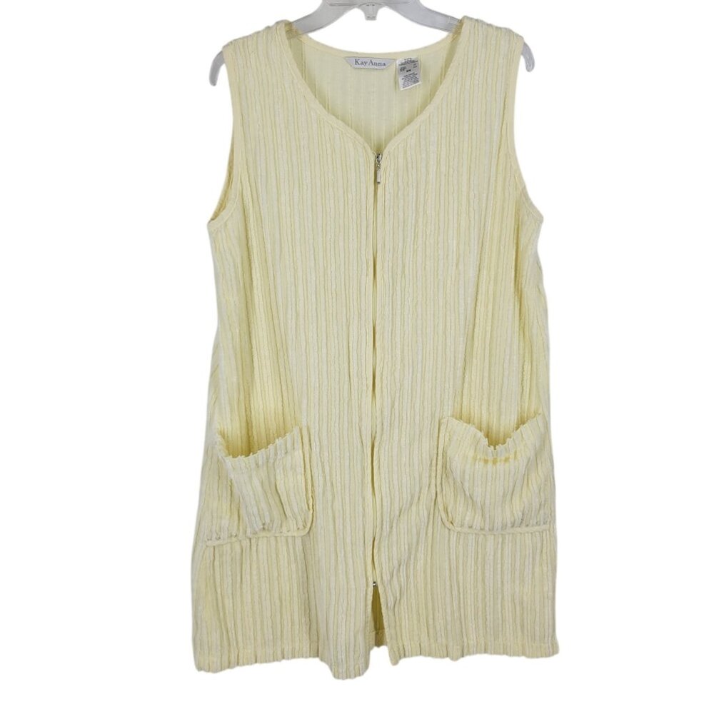 VTG Textured Robe House Dress Yellow Ribbed Lounge Duster Pockets Medium